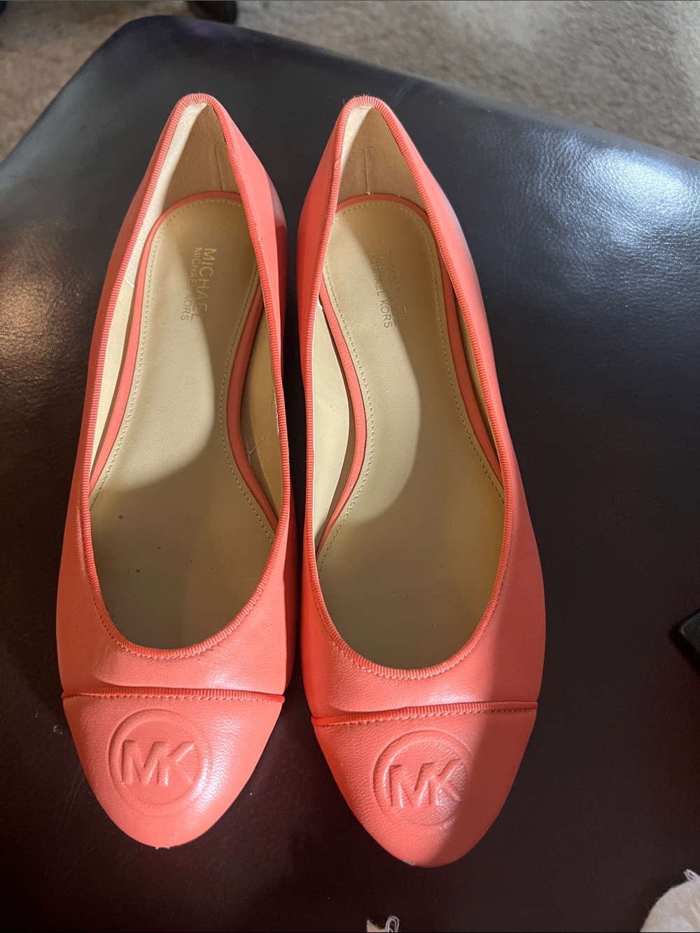 Michael Kors Coral Pink Leather MK Logo Ballet Flats
